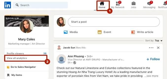 Cómo medir la interacción en LinkedIn: vista del botón View all analytics.