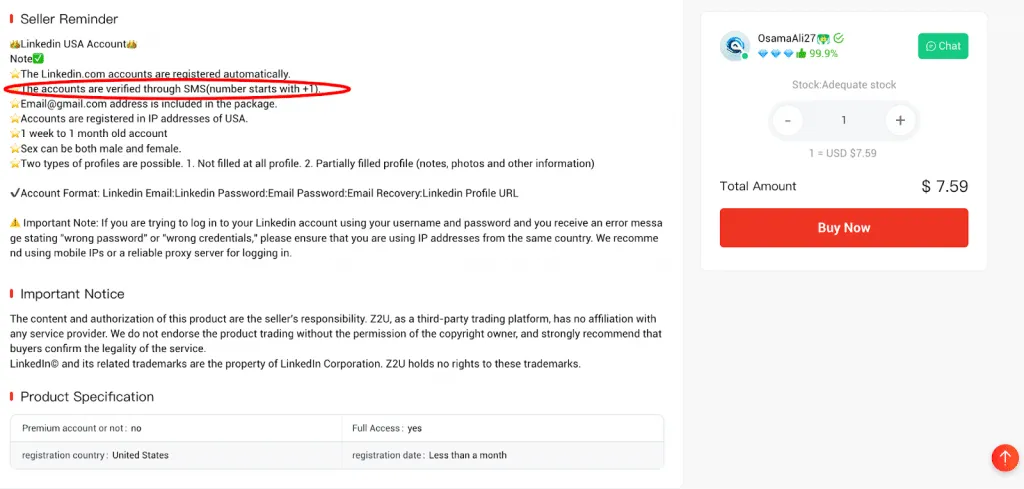 Verifizierte LinkedIn-Konten kaufen – Beispielservice mit telefonischer Verifizierung