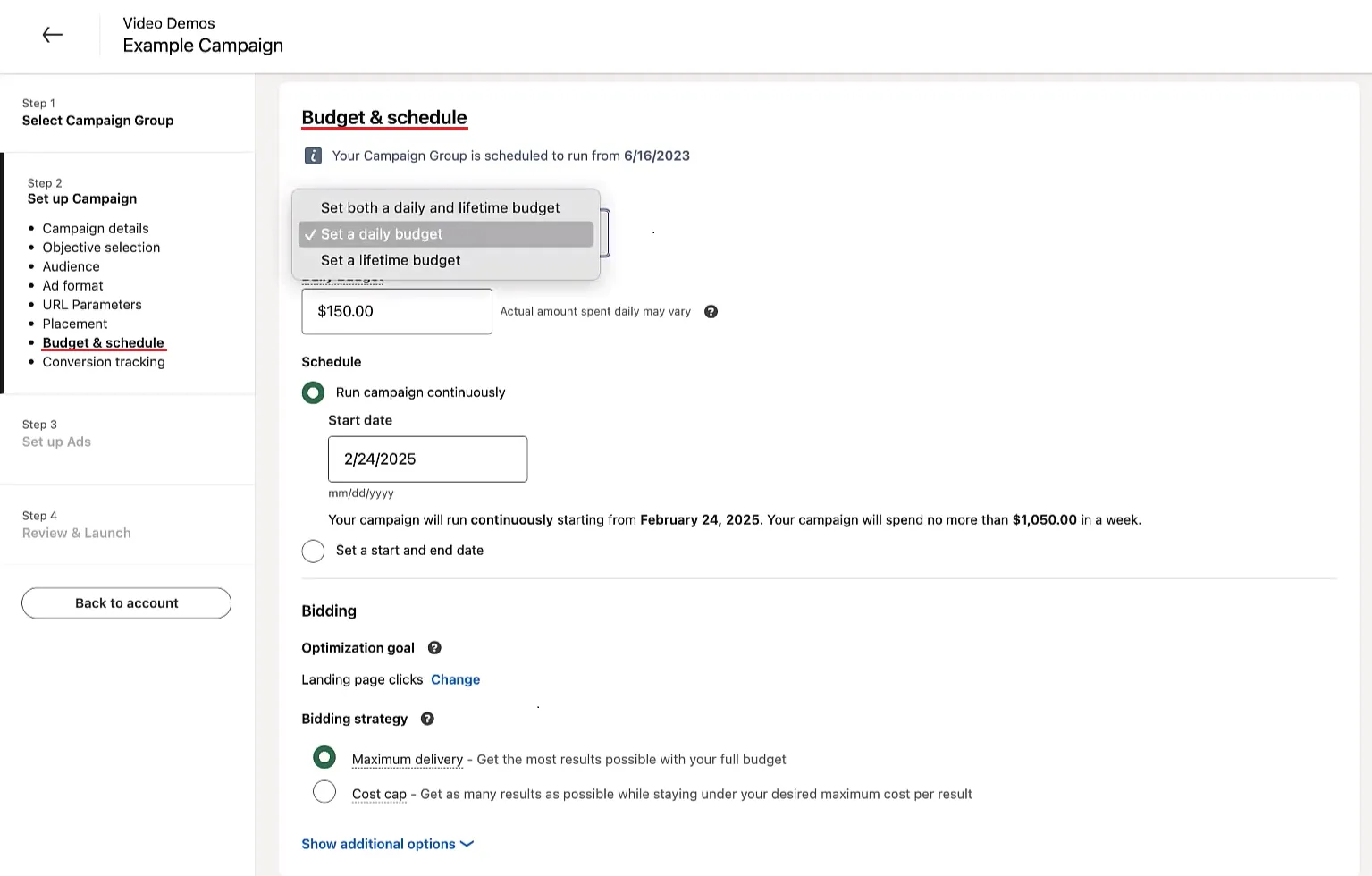 Campaign Manager Budget Screen