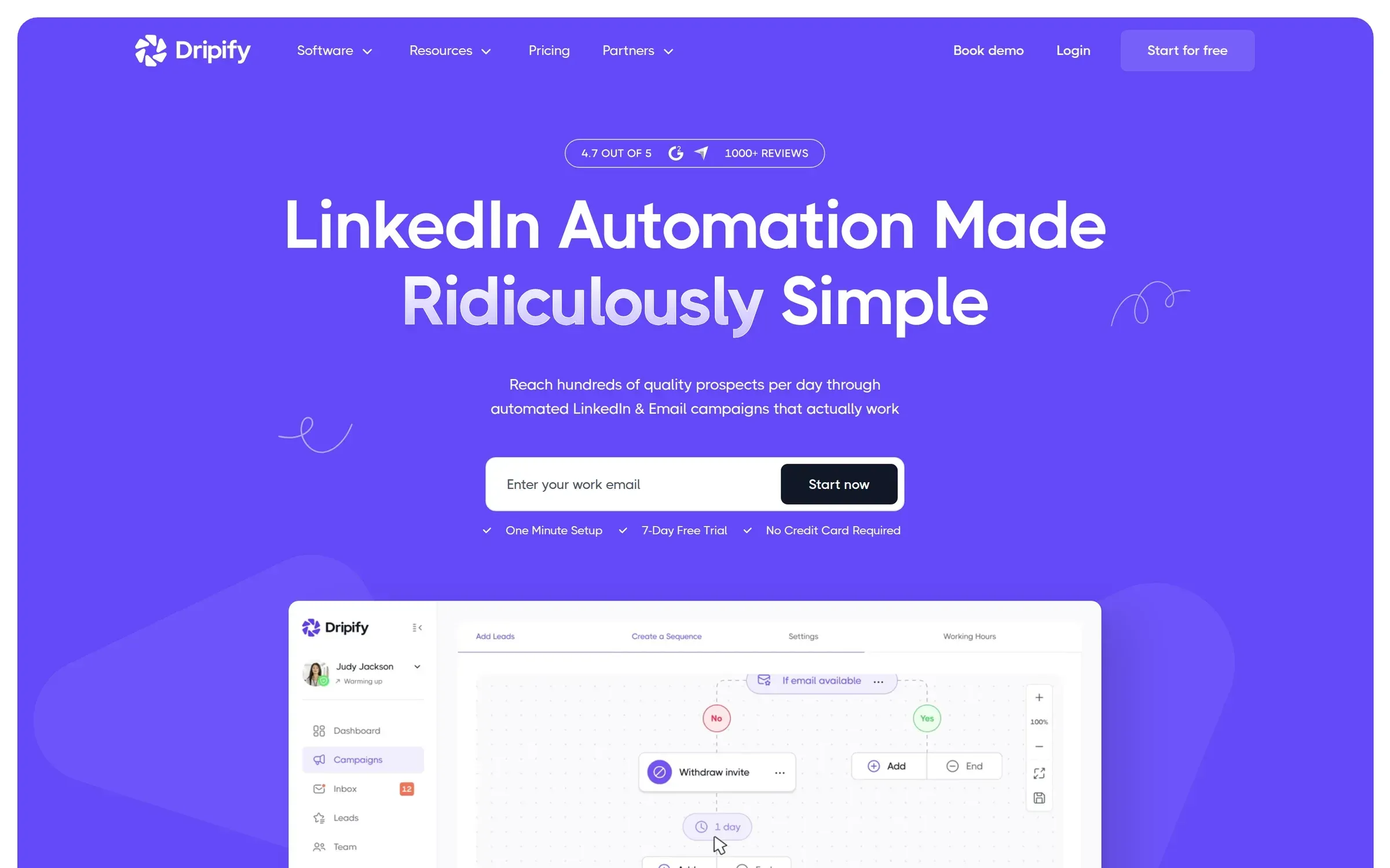 Dripify home page, October 2026