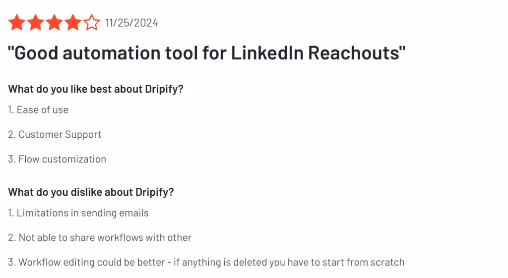 Dripify-Bewertung als gutes Automatisierungstool