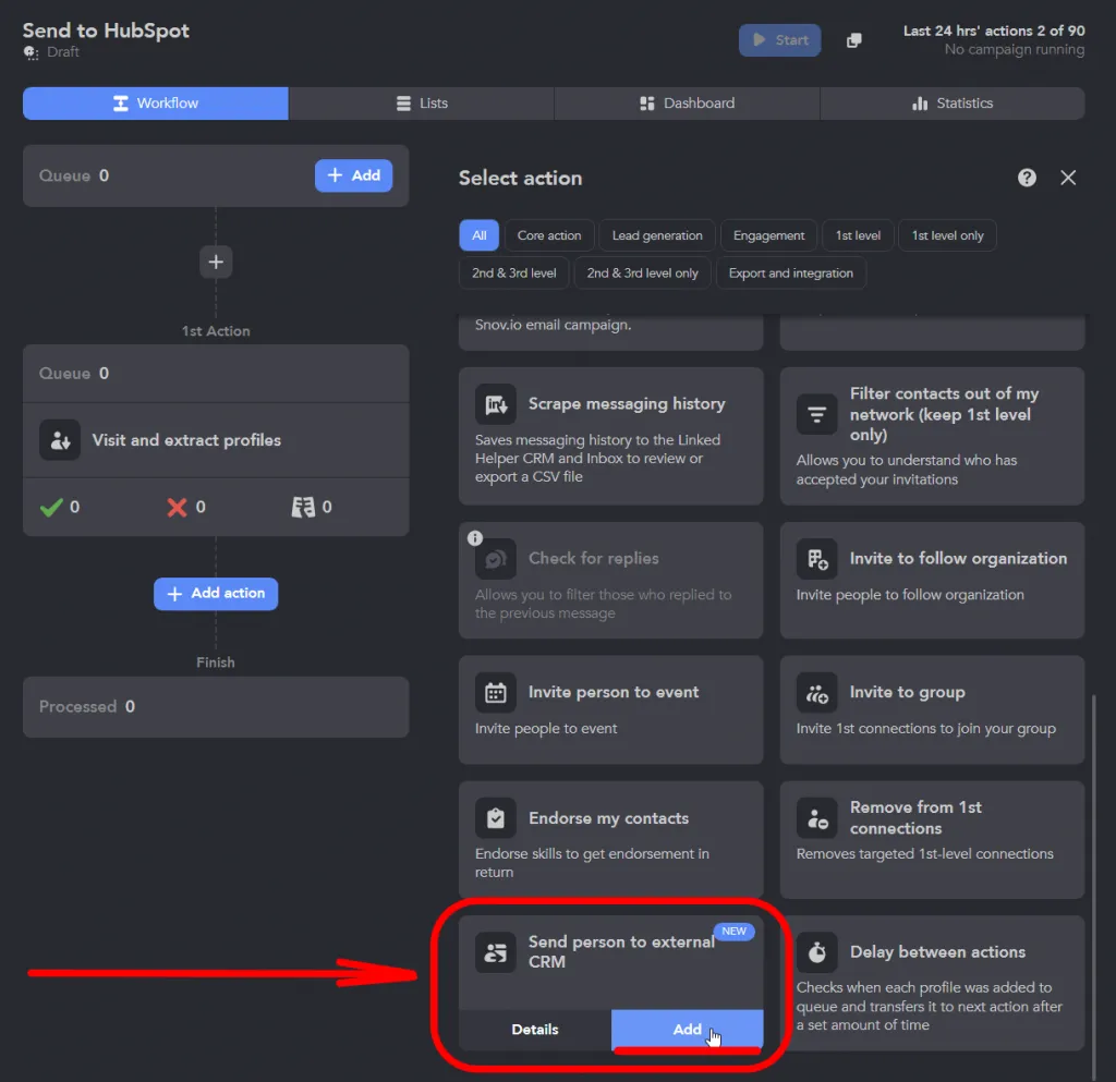 Benutzeroberfläche von Linked Helper als Dripify-Alternative