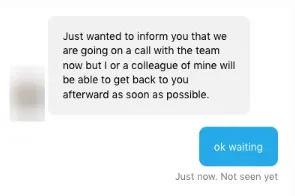 Conversa com o apoio ao cliente da Expandi a indicar que a equipa está numa chamada e responderá mais tarde