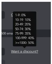 Menu de descontos por volume da Linked Helper com descontos consoante o número de licenças