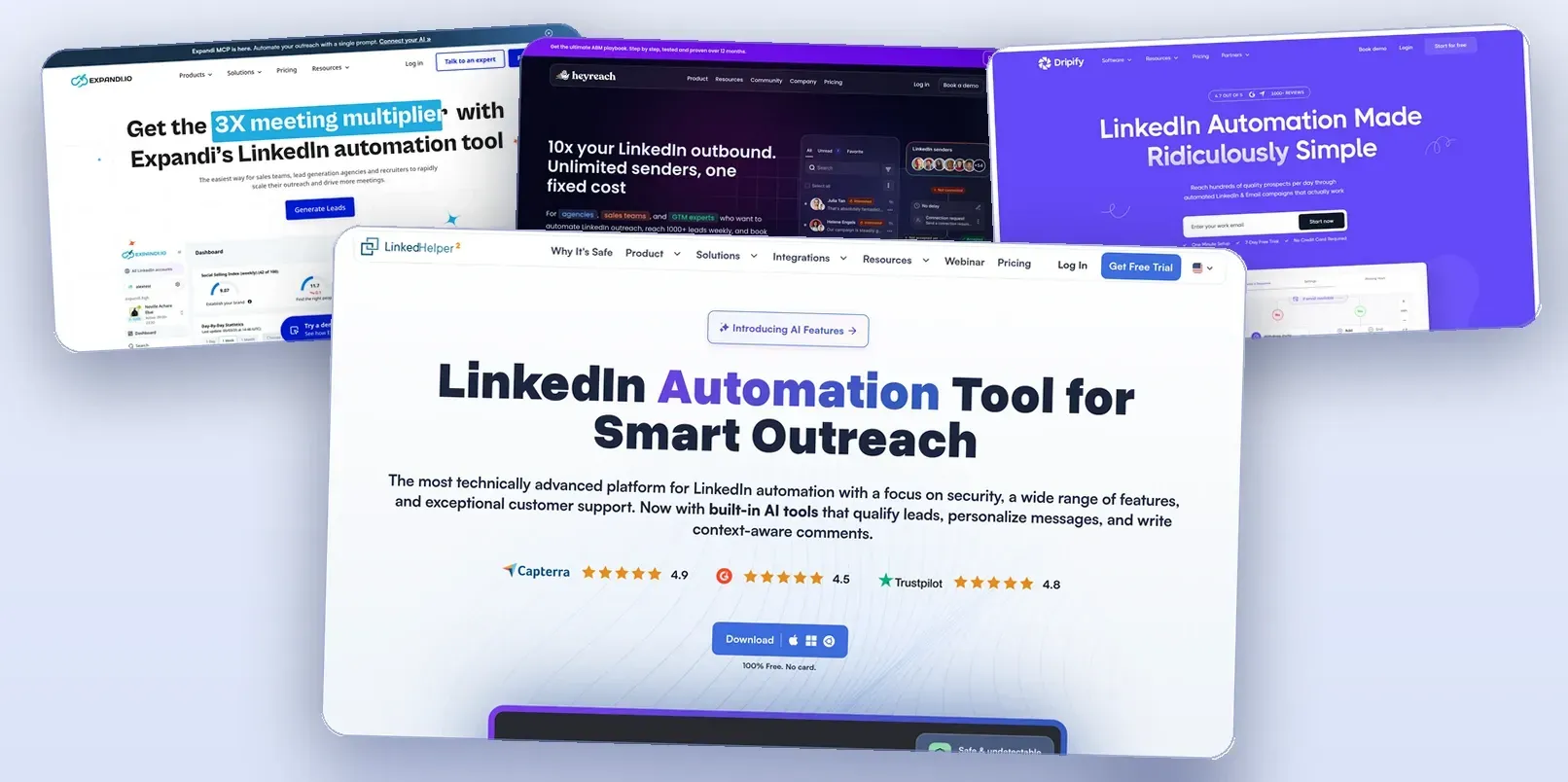 Expandi vs. HeyReach vs. Dripify vs. Linked Helper 2026: Preis, Sicherheit und Funktionen im Vergleich