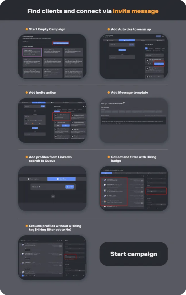 Campagne Linked Helper pour trouver des clients qui recrutent au moyen d’un message de demande de connexion