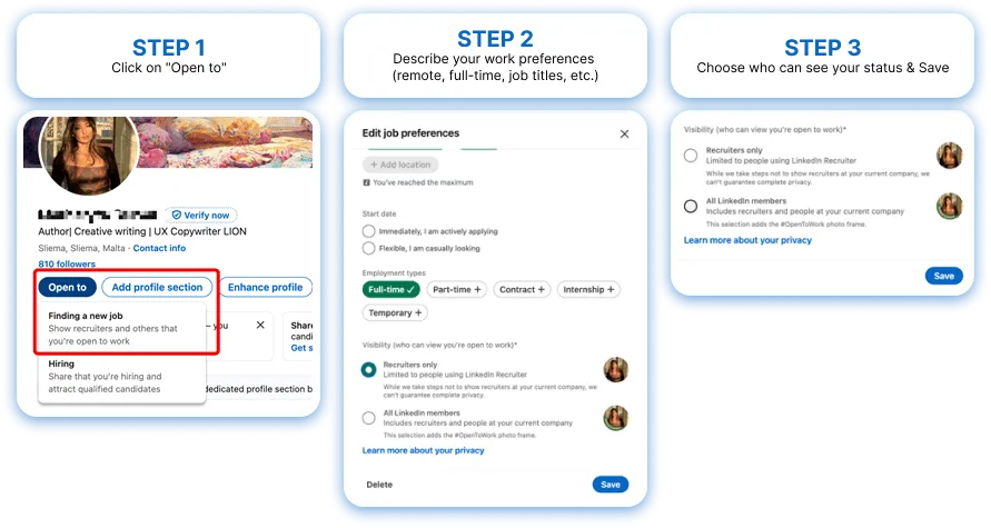 How to activate LinkedIn Open to work banner
