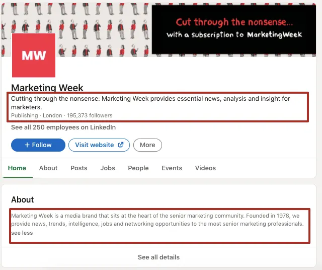 So gewinnen Sie Follower für eine LinkedIn-Unternehmensseite: Beispiel einer Profilbeschreibung