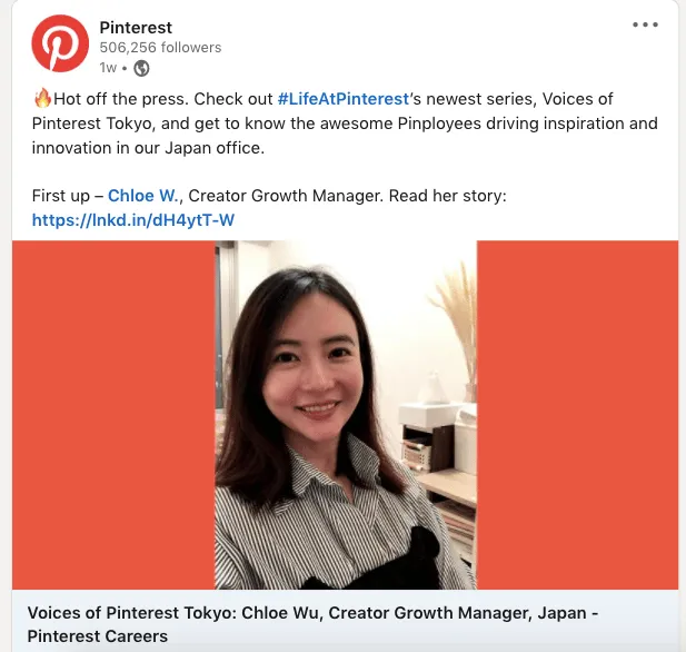 So erhöhen Sie Likes auf einer LinkedIn-Unternehmensseite: Beispiel für einen Pinterest-Beitrag