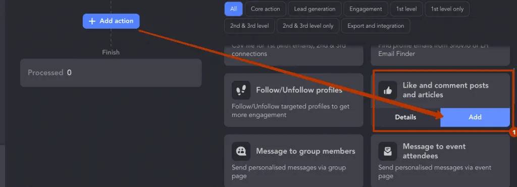 cómo crear una acción Me gusta para un evento de LinkedIn en Linked Helper