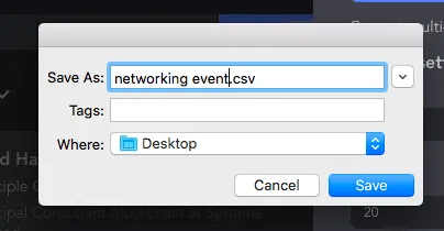 menú de Linked Helper con un archivo CSV de eventos de LinkedIn