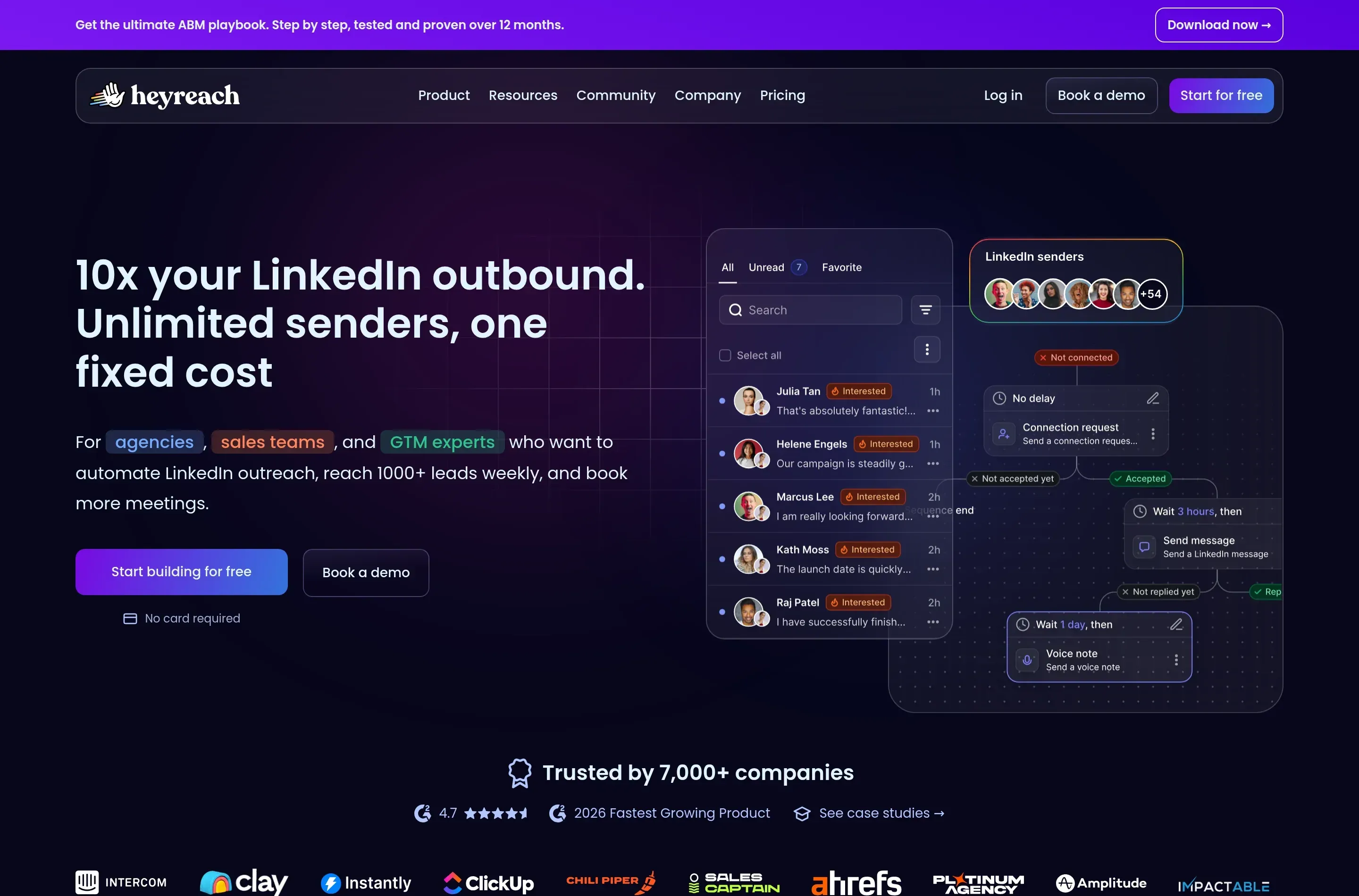 HeyReach home page, October 2026