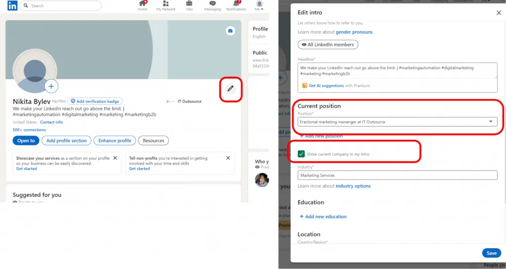 Añadir un ascenso en LinkedIn editando la información del perfil