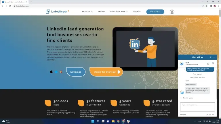 Der Live-Chat von Linked Helper antwortet innerhalb von 30 Minuten
