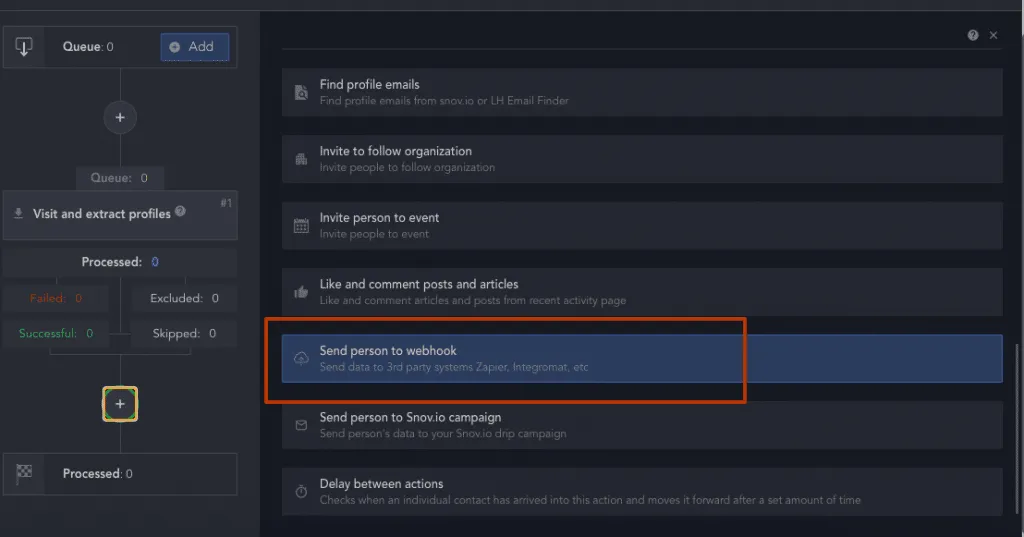 LinkedIn-Integration mit Salesforce und der Aktion „Send person to webhook“