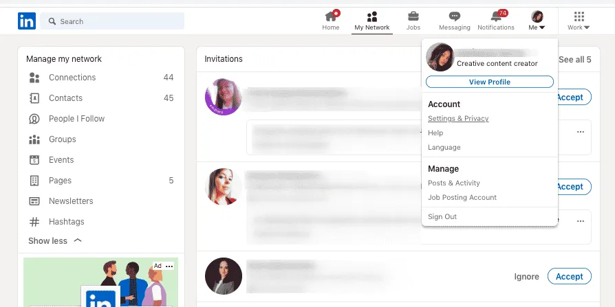So machen Sie Ihre Kontakte auf LinkedIn privat
