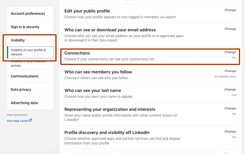 So machen Sie Ihre Kontakte auf LinkedIn privat