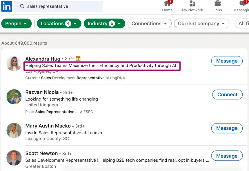 Perfil de vendas no LinkedIn