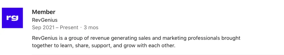 Descrição da experiência no perfil de um gestor de vendas no LinkedIn