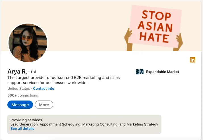 Exemplo do perfil de um gestor de vendas no LinkedIn