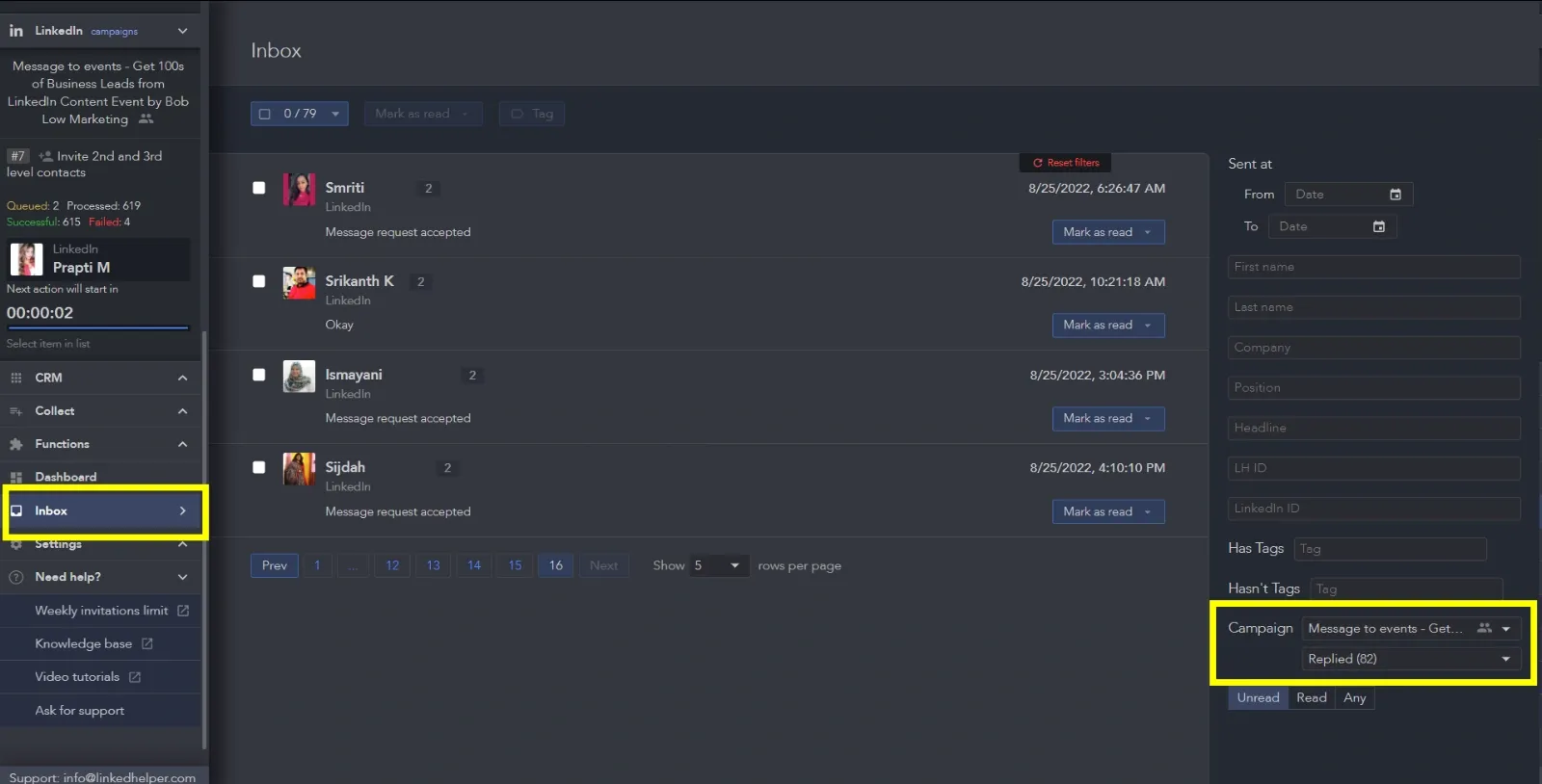 Función de respuesta automática de Linked Helper