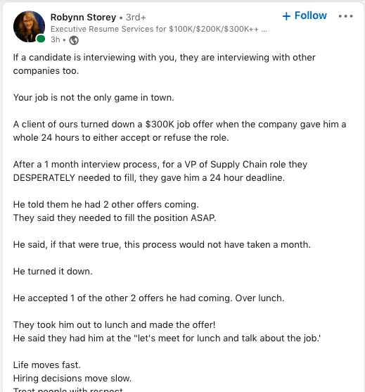 Beispielbeitrag zum Einstieg in ein Gespräch mit einem Recruiter auf LinkedIn