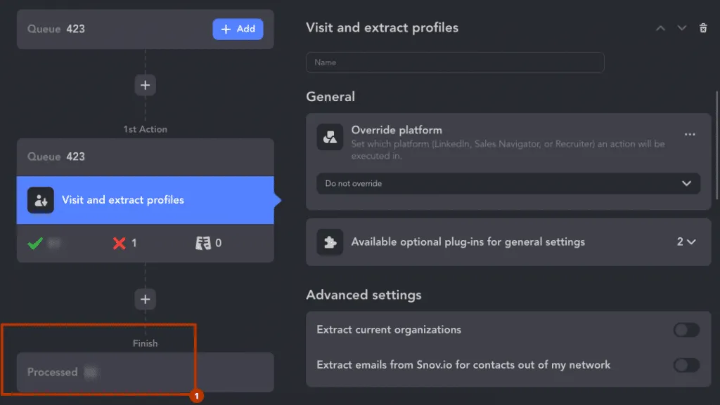 Aktion „Visit and Extract Profiles“ bei der ChatGPT-Automatisierung