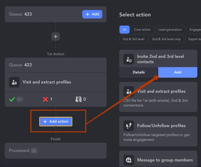 Aktion zum Einladen von Kontakten in der ChatGPT-LinkedIn-Automatisierung hinzufügen
