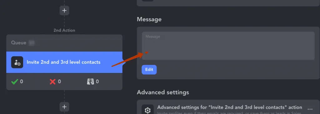 Aktion „Invite 2nd and 3rd level contacts“ in der ChatGPT-LinkedIn-Automatisierung