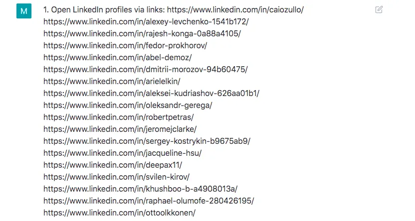 ChatGPT-Ergebnisse mit eingefügten Links zu LinkedIn-Profilen