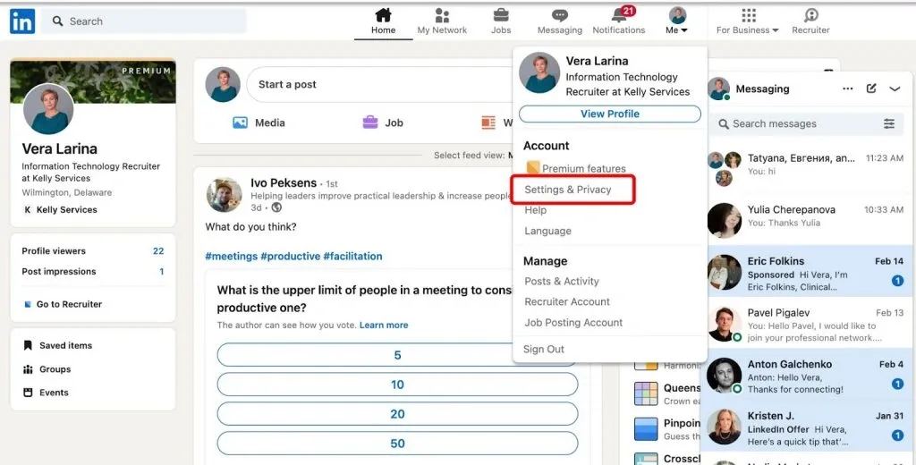 Captura de pantalla de la página de configuración de privacidad de LinkedIn que muestra la opción para desactivar las confirmaciones de lectura.