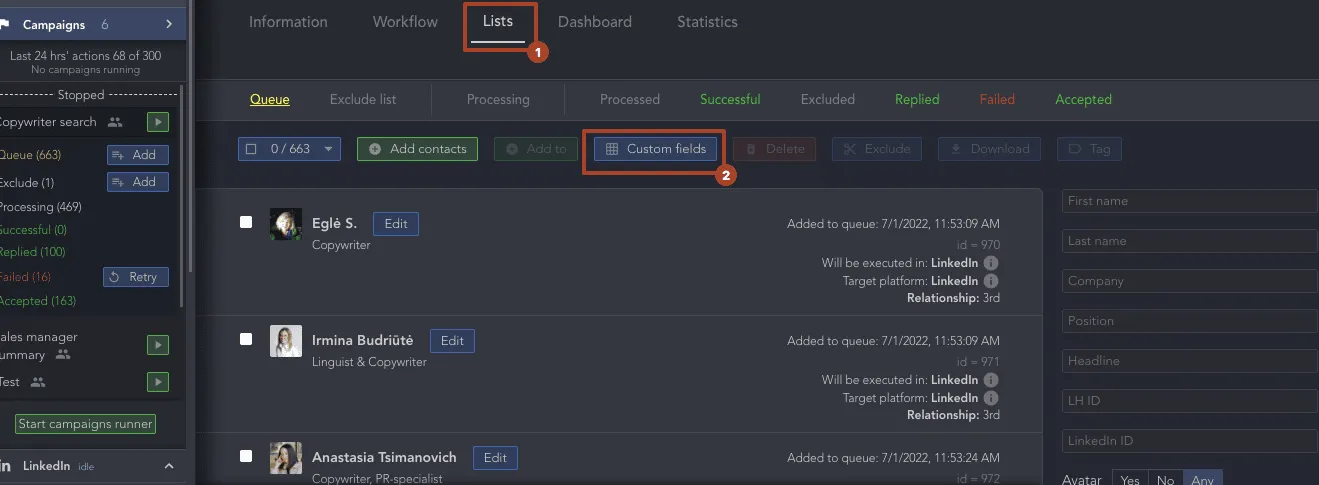 Benutzerdefinierte Variablen in Linked Helper hinzufügen
