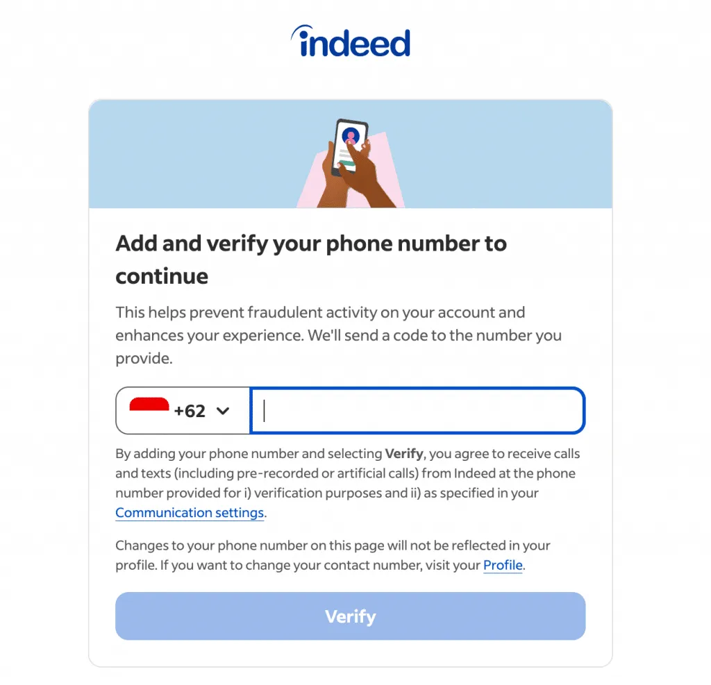 Für die Registrierung bei Indeed und LinkedIn ist eine Telefonnummer erforderlich