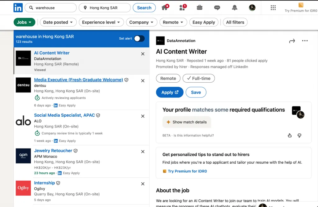 Suchleiste von LinkedIn beim Vergleich von Indeed und LinkedIn für die Jobsuche
