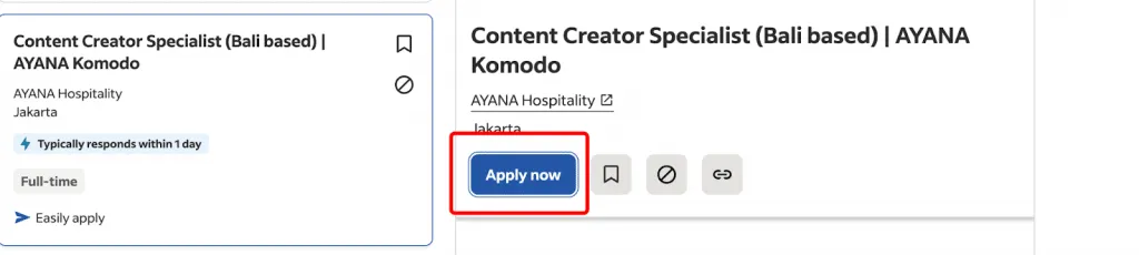 Schaltfläche für die direkte Bewerbung bei Indeed