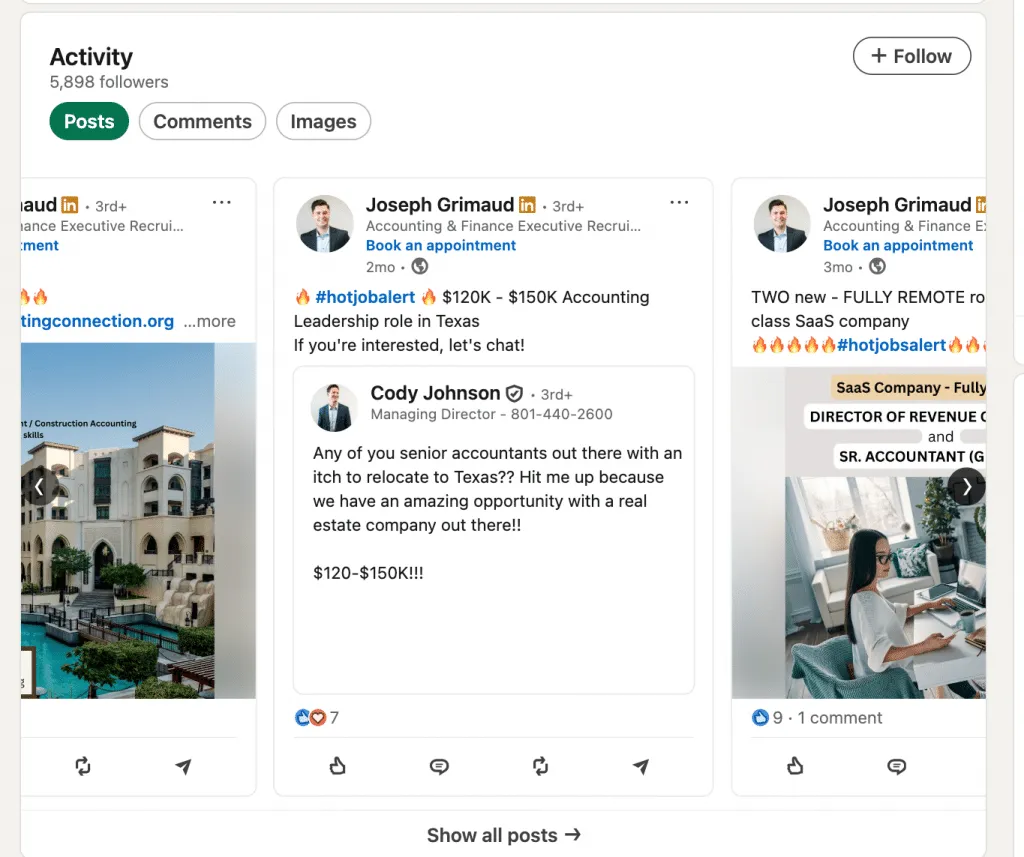 Aktivitätsbereich auf LinkedIn