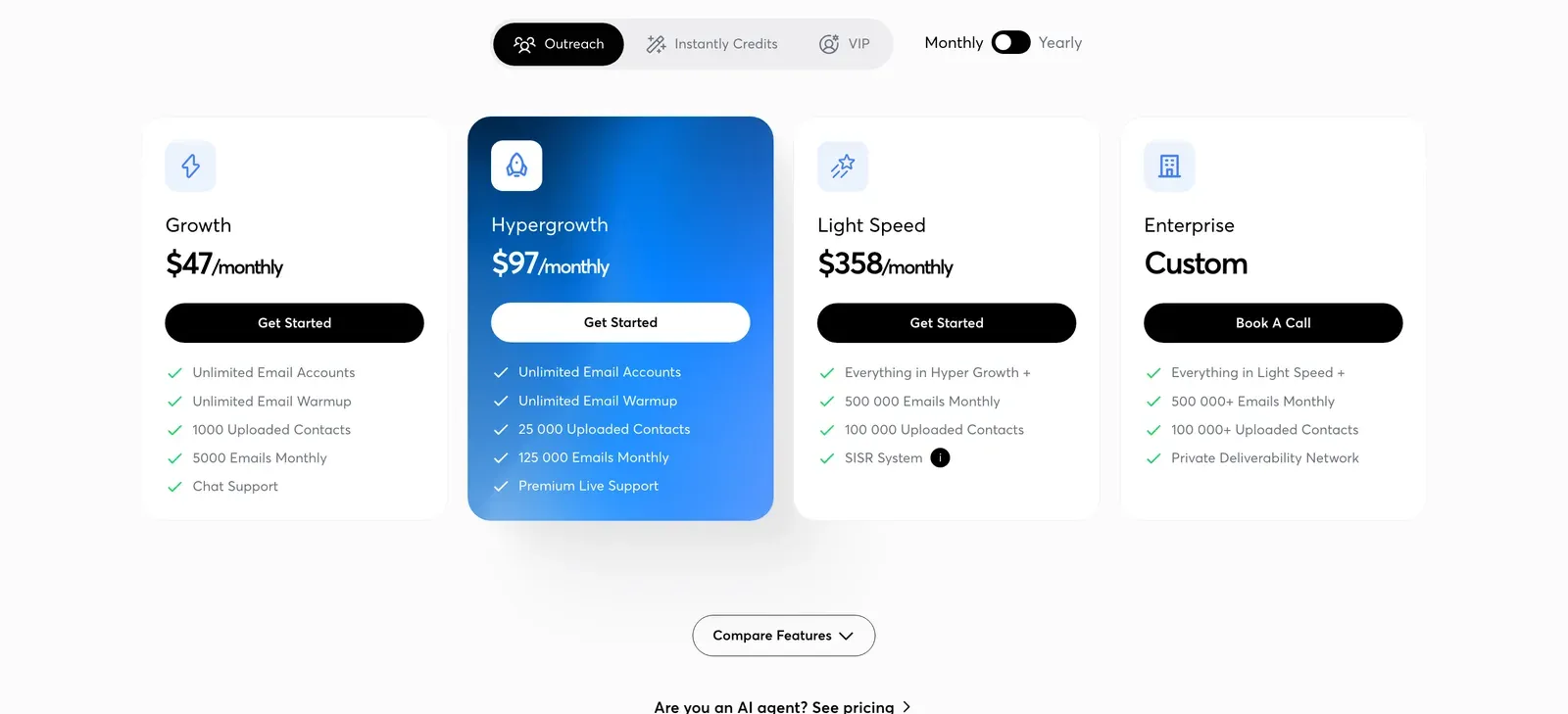 Instantly pricing page - July 2026