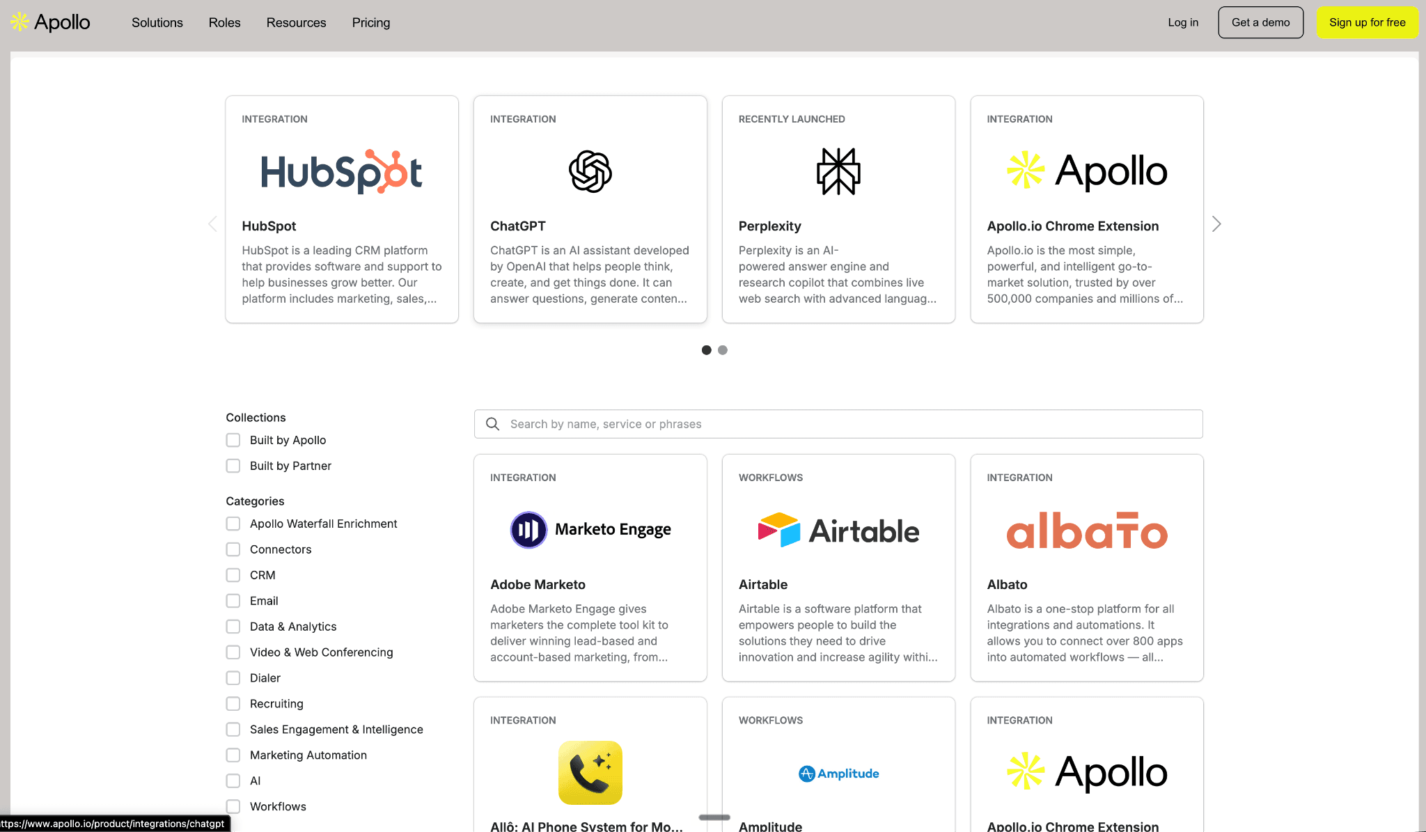 Apollo.io integrations marketplace with CRM and automation apps