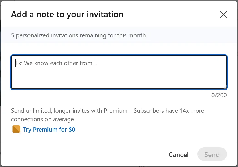 Sending a LinkedIn connection request