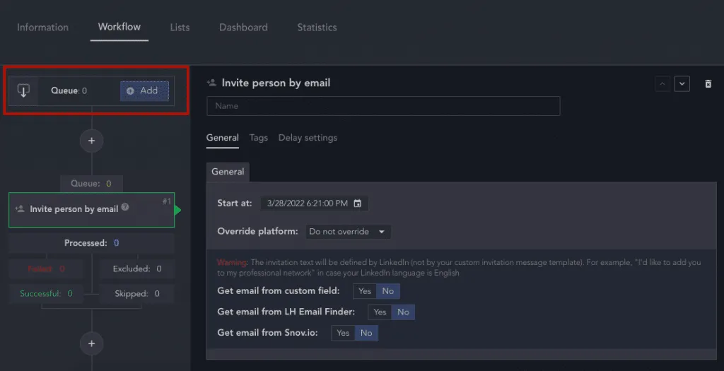 Zielprofile zur „Queue“-Liste für Kontaktanfragen per E-Mail hinzufügen