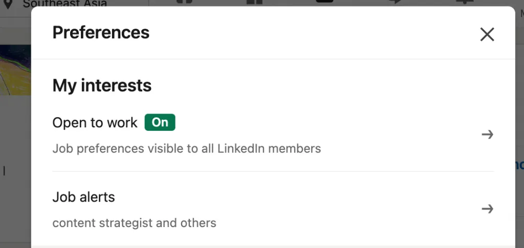 Menü „Job Alerts“ zum Einrichten einer Jobbenachrichtigung auf LinkedIn