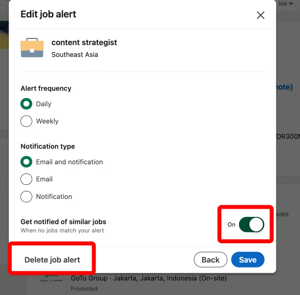 Löschen einer Jobbenachrichtigung auf LinkedIn