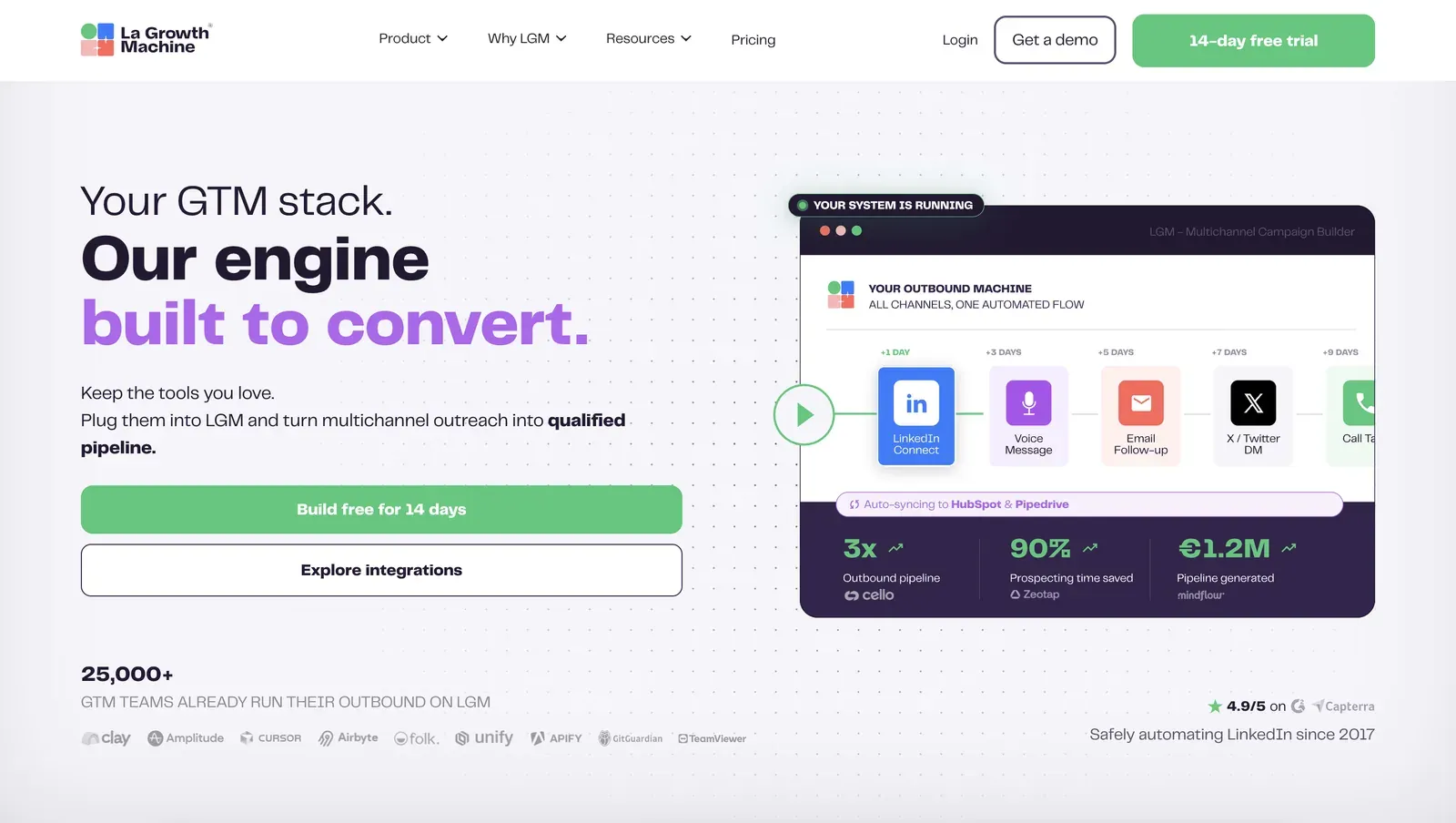 La Growth Machine homepage for multichannel outbound campaigns