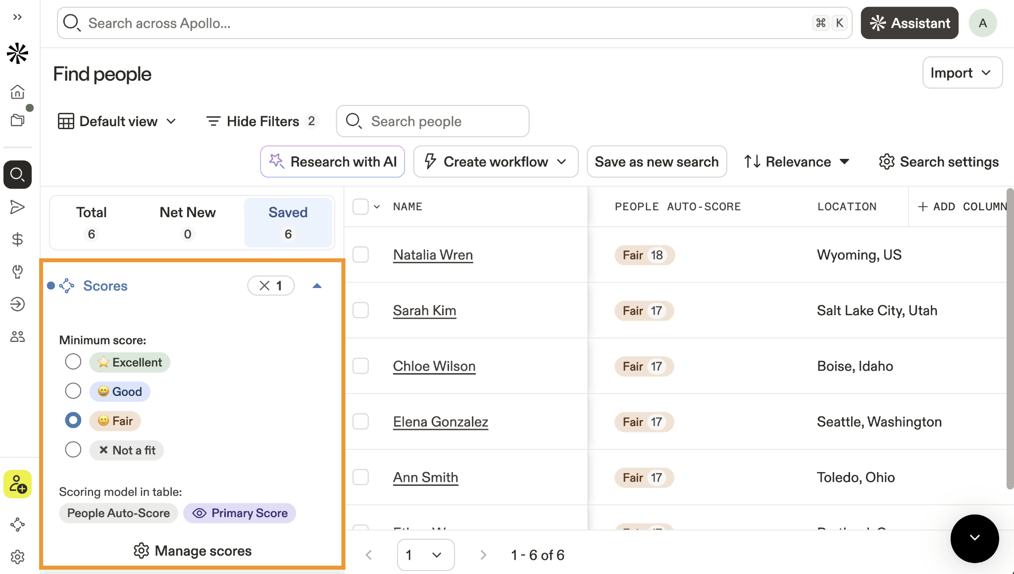 Apollo.io People Search filters and prospect results