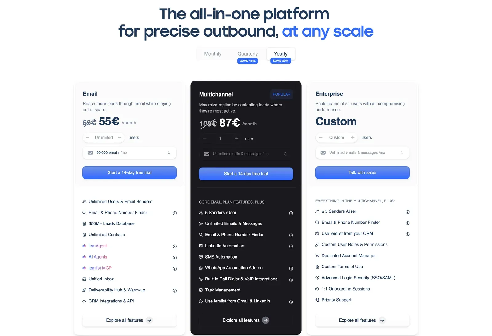 Lemlist pricing page - July 2026
