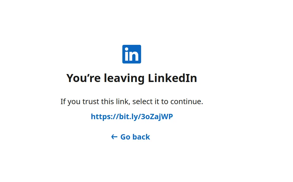Screenshot einer Weiterleitung aus einem Beitrag auf LinkedIn.