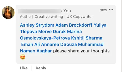 Screenshot von Erwähnungen in Kommentaren nach Ausführung der Aktion „Boost Post“ in Linked Helper.