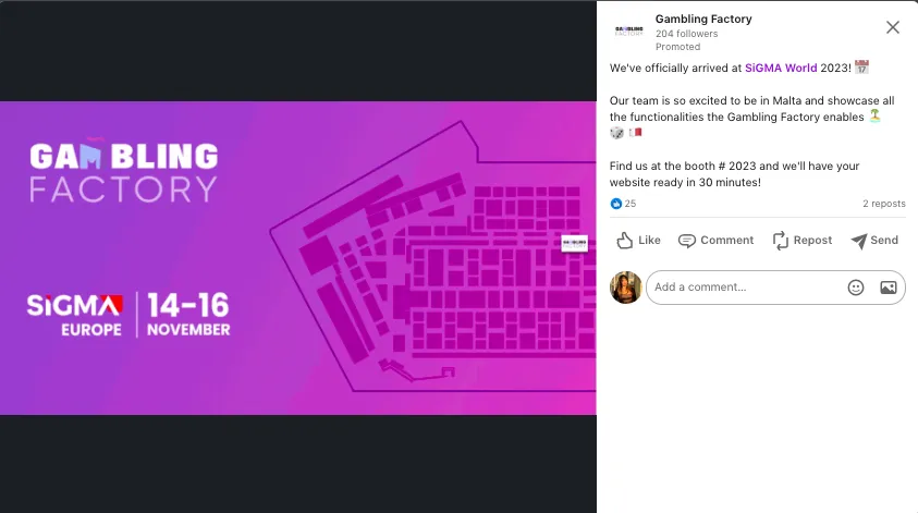 Screenshot eines LinkedIn-Beitrags mit der Erwähnung einer Unternehmensseite
