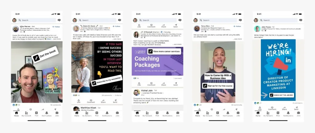 Screenshot eines LinkedIn-Beitrags mit einem Link-Sticker auf einem Foto oder Video