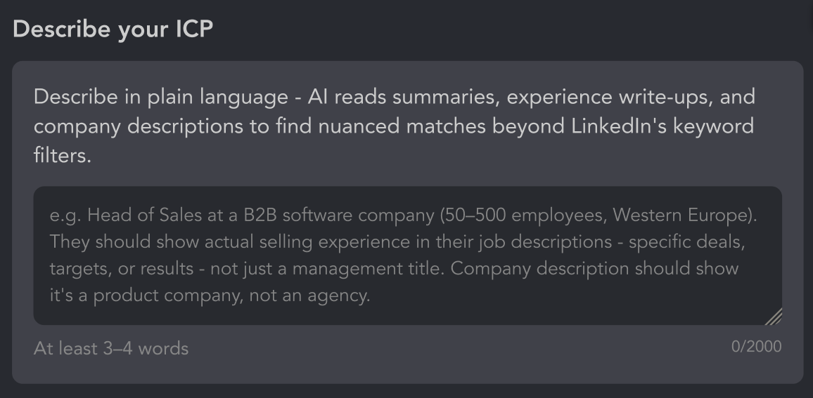 AI ICP Detection settings for describing the ideal customer
